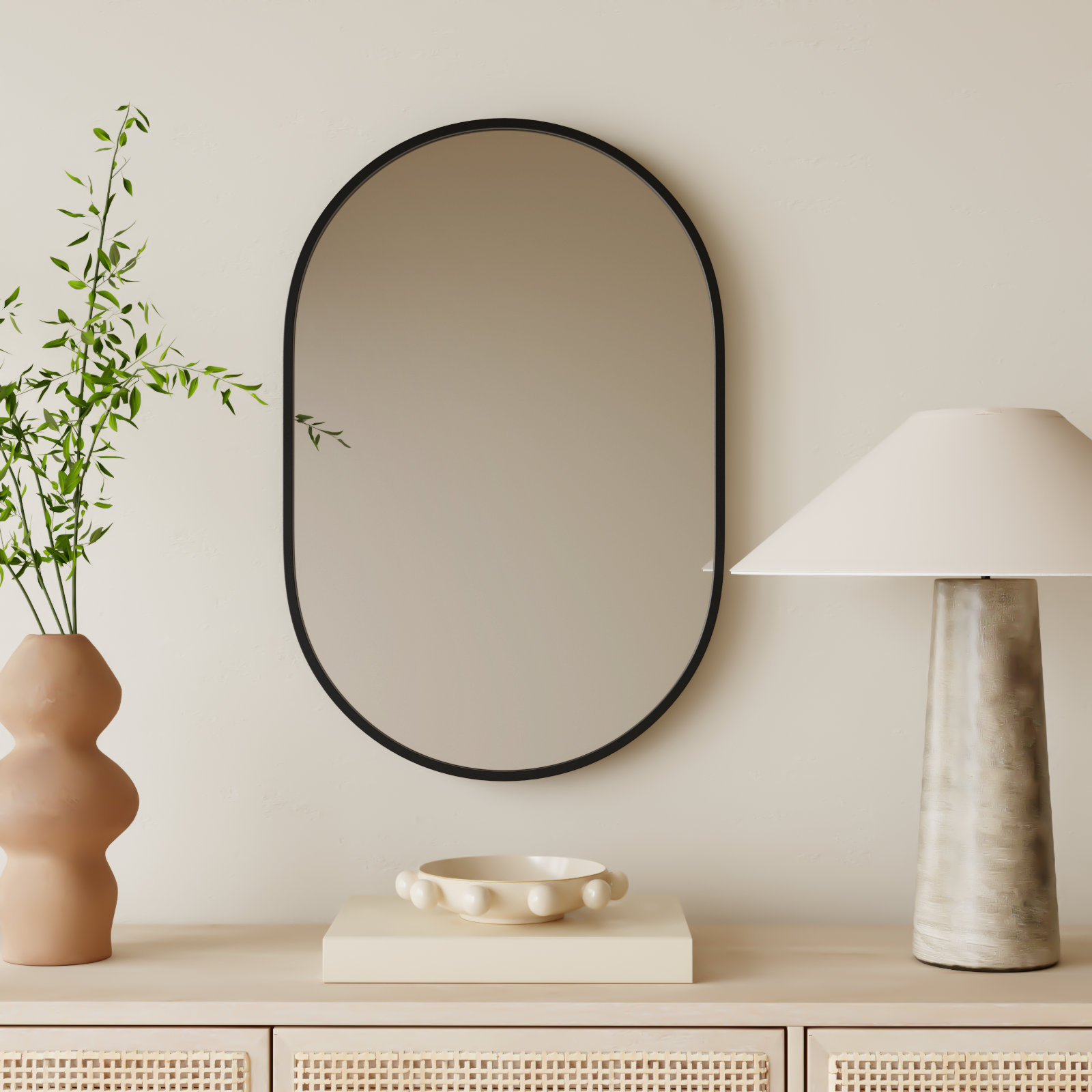 Sabine Metal Pill Wall Mirror, 30" x 20", Black