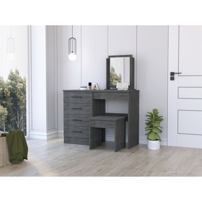 Merlot Makeup Dressing Table, Stool, Four Drawers