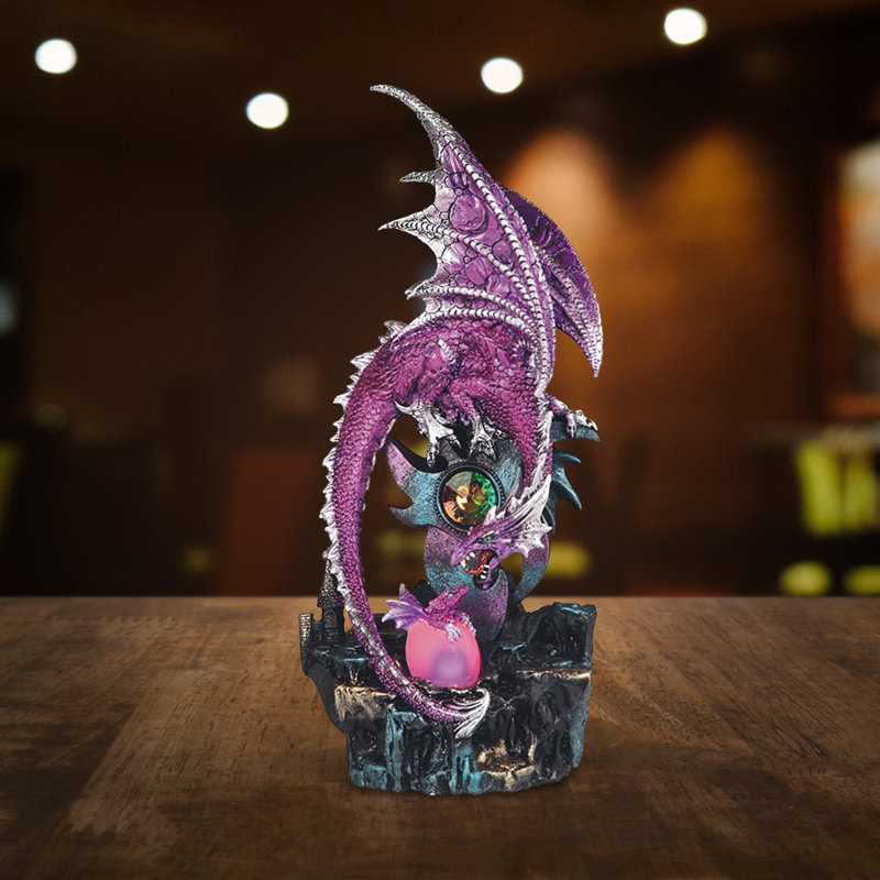 12.25"H Pink Dragon with LED Light Figurine