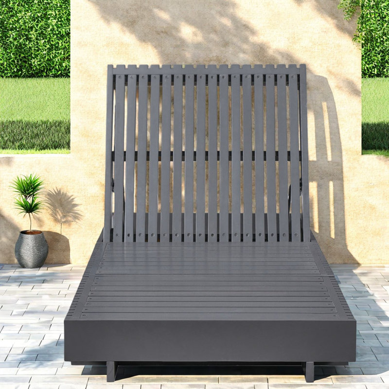 Chaise longue de patio moderne en bois d'acacia avec rangement et confort réglable
