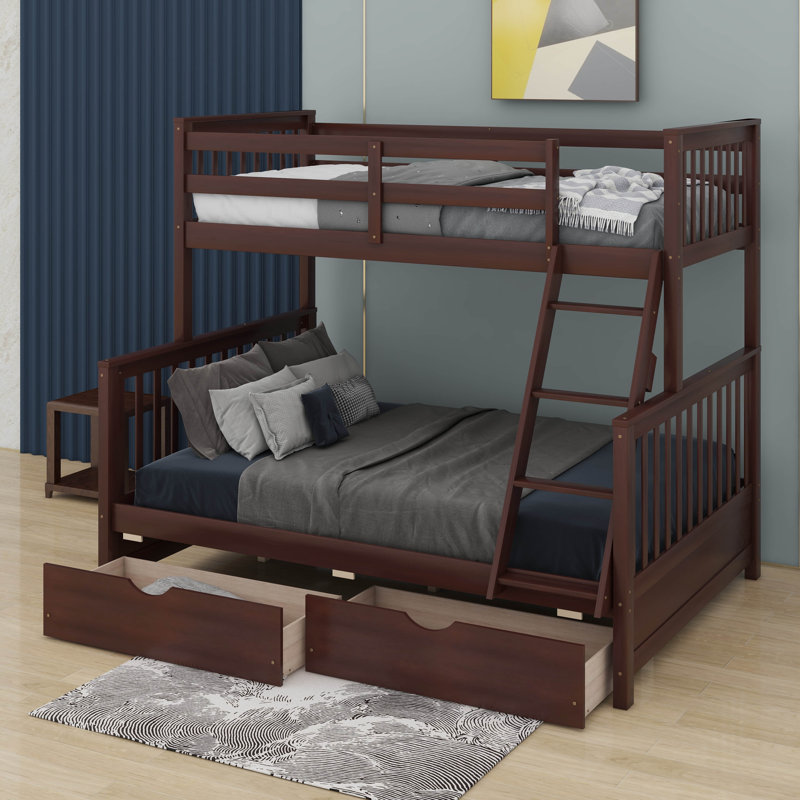Twin Over Full Bunk Bed With Ladders And Drawers, Espresso
