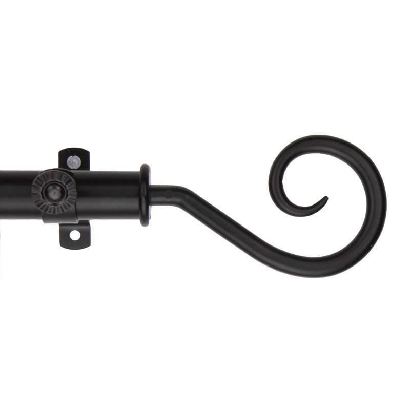 Tringle à rideaux simple Brasfield Curl, Noir, 66 po à 120 po