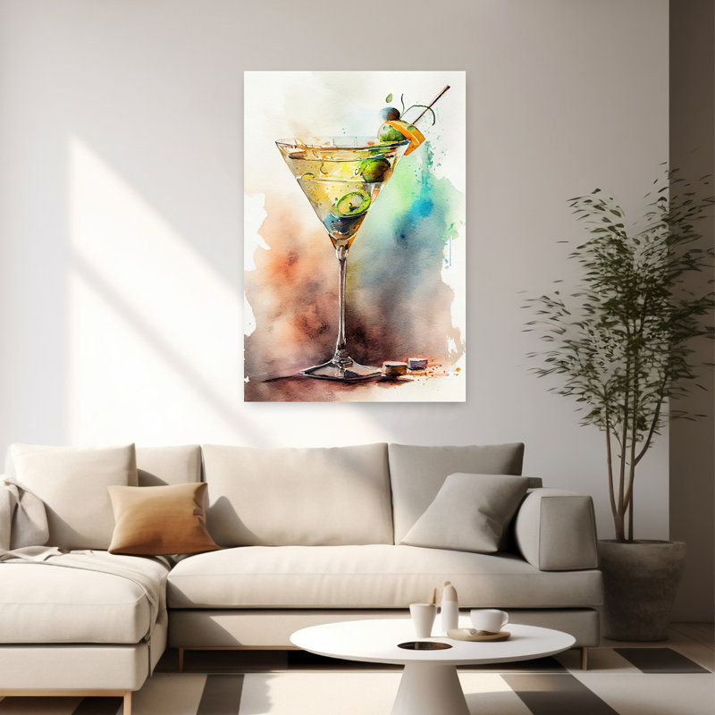 Vibrant Martini, peinture d'art mural contemporain, H 60 po x l 40 po