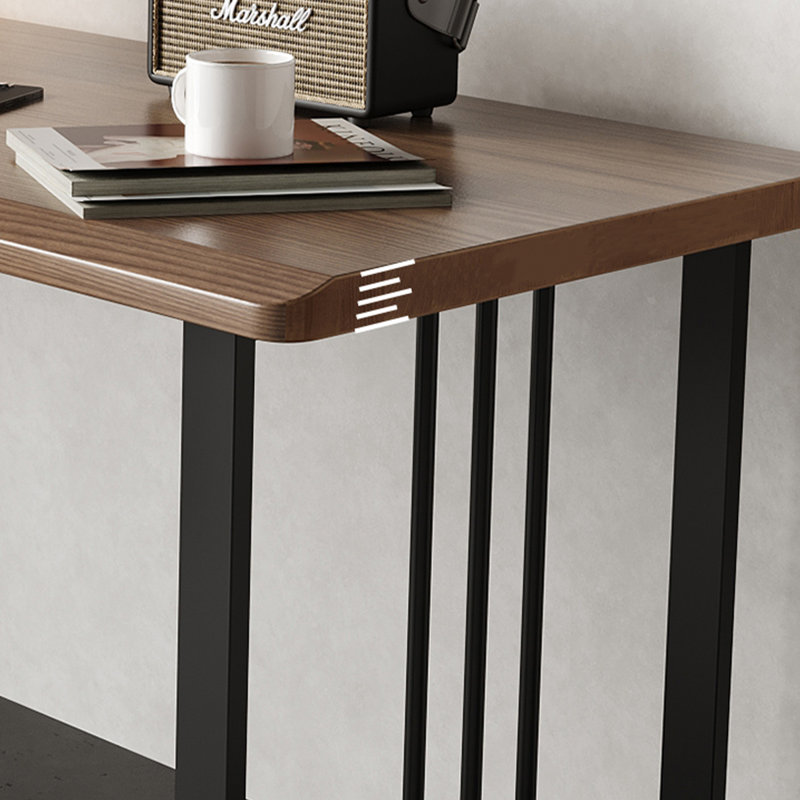 Nut-brown+Black Rectangular Solid Wood+Iron desk, 29.53" H x 62.99" W x 23.62" D