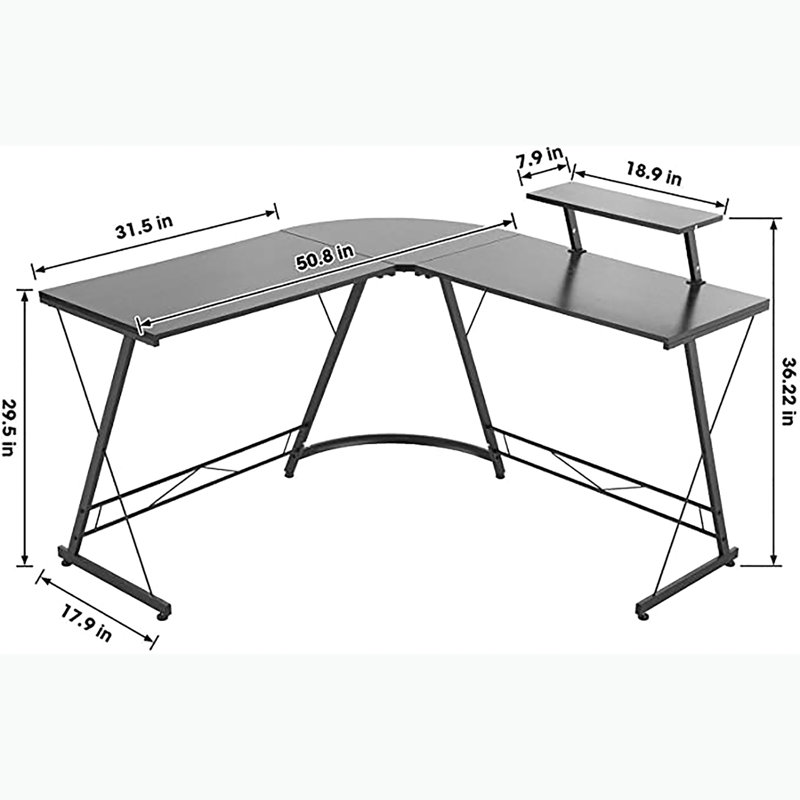 Thiago L-Shaped Metal Base Computer Desk, Black
