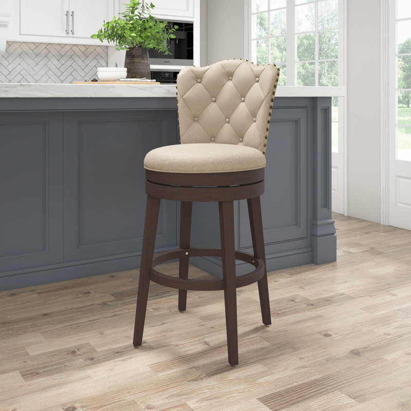 Tabouret de bar et de comptoir pivotant Marthasville, Polyester crème, Tabouret de bar (siège d’une hauteur de 30,5 p