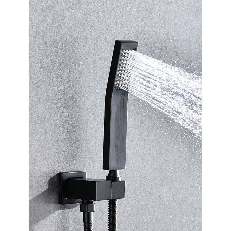 Douche de plafond avec douchette et tête de 16 po - Nickel brossé, acier inoxydable, buse autonettoyante garantissant un débit d'eau non obstrué, douche à effet pluie naturelle, conforme à la norme américaine