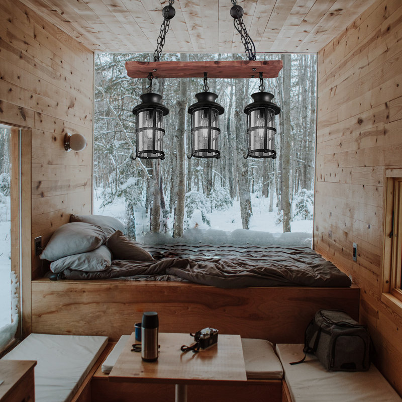 Luminaire suspendu en bois et bois à 3 têtes Retro