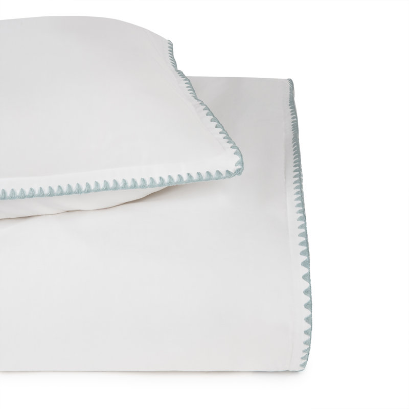 Poppy 100% Cotton Percale Duvet Cover, white/ aqua, King