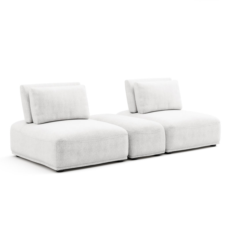 Aukeem 3 - Piece Upholstered Sectional, White Polyester