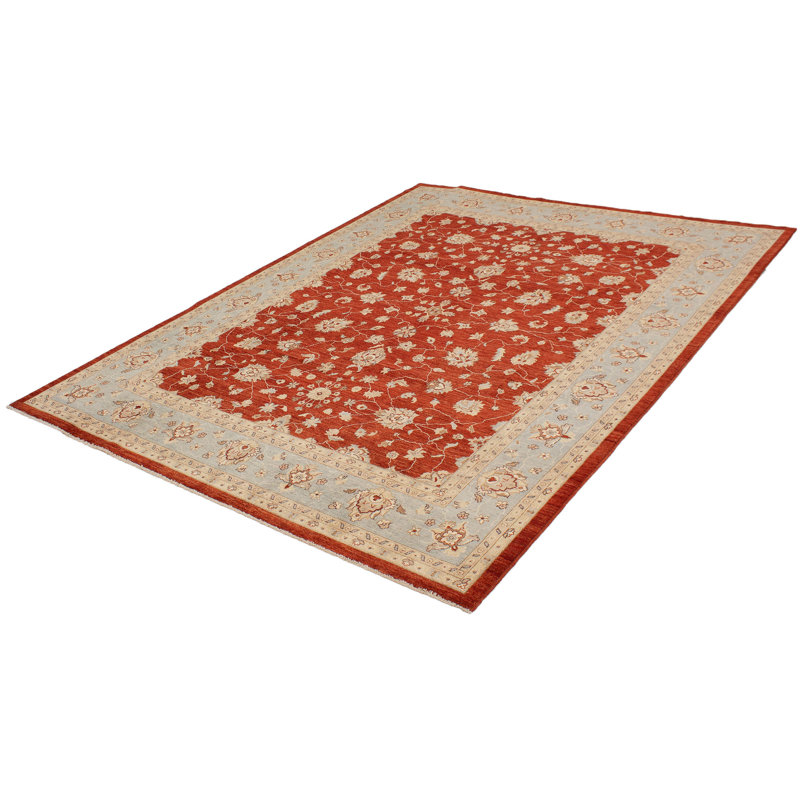 Tapis en laine rouge/ivoire 9 pi 3 po x 12 pi 1 po one-of-kind à la main-noué la 2010 ushak Sareen
