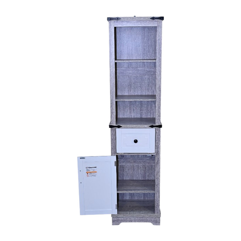 Grande tour en lin, salle de bain, salon, gris + blanc, étroit, armoire de rangement, 3 tablettes réglables, tiroir, salle de bain en bois composite blanc