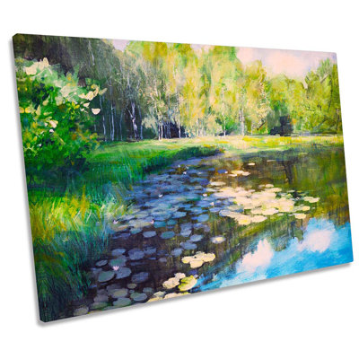 Lake Landscape Repro Green - Wrapped Canvas Print