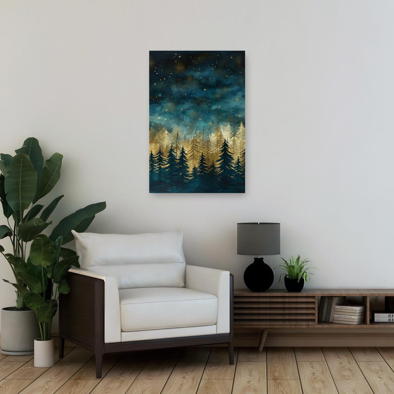 «Enchanted Starry Forest Peaceful Serene Tranquil Christmas Tree Forest Landscape», reproduction d'art mural