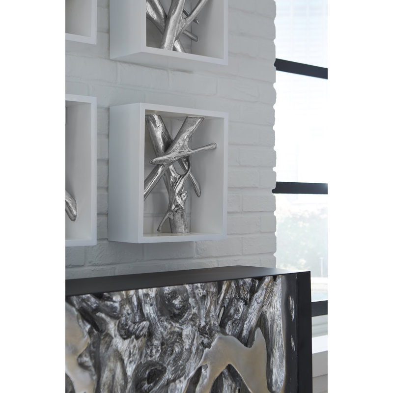 Cast Naturals Framed Branches Tile Wall Décor, Silver/White