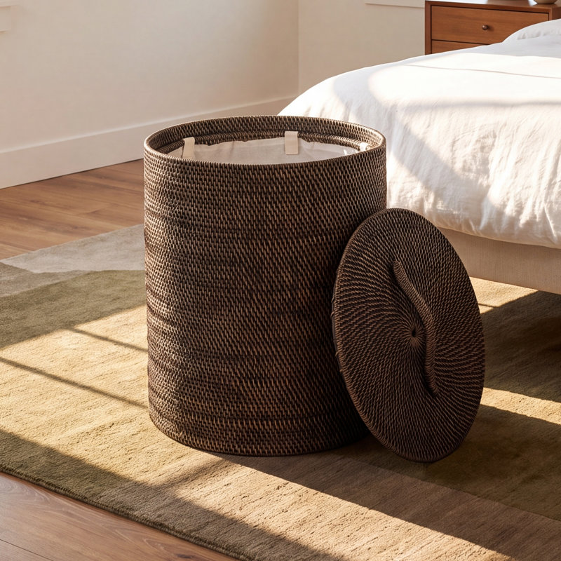 Hand Woven Laundry Hamper, Black
