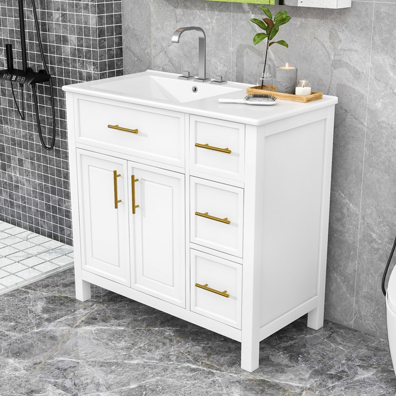 Meuble-lavabo autoportant élégant avec tiroirs, Blanc