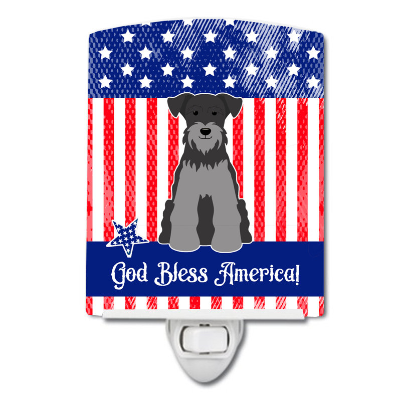 Éclairage de nuit en céramique patriotique usa carlin, Schnauzer miniature noir / argent