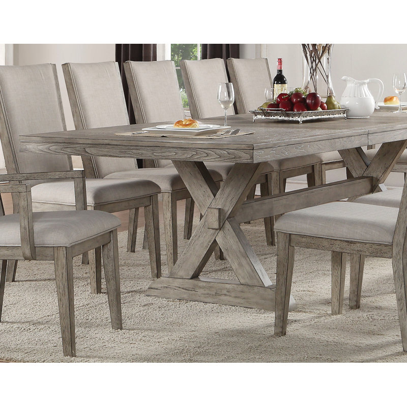 Gray Oak Extendable Dining Table Set with 12 Chairs
