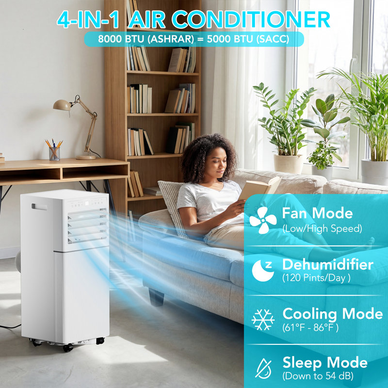 8,000 BTU Portable Air Conditioners, Cooling Unit with Fan & Dehumidifier for Room, Quiet Operation, Cools up to 350 sq.ft, Complete Window Installation Kit for Home Office RV