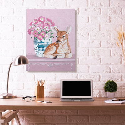 « fleur vase et cerf rose animal » par catherine b-reproduction d’art