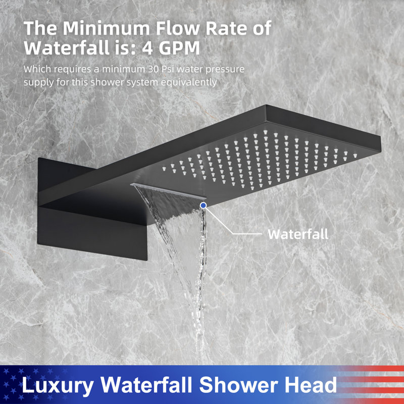 Diverter Complete Shower System with Rough in-Valve, Matte Black