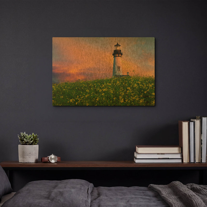 Art mural en métal «L Phare» par Dennis Frates, 16 po x 12 po, 16"x12"