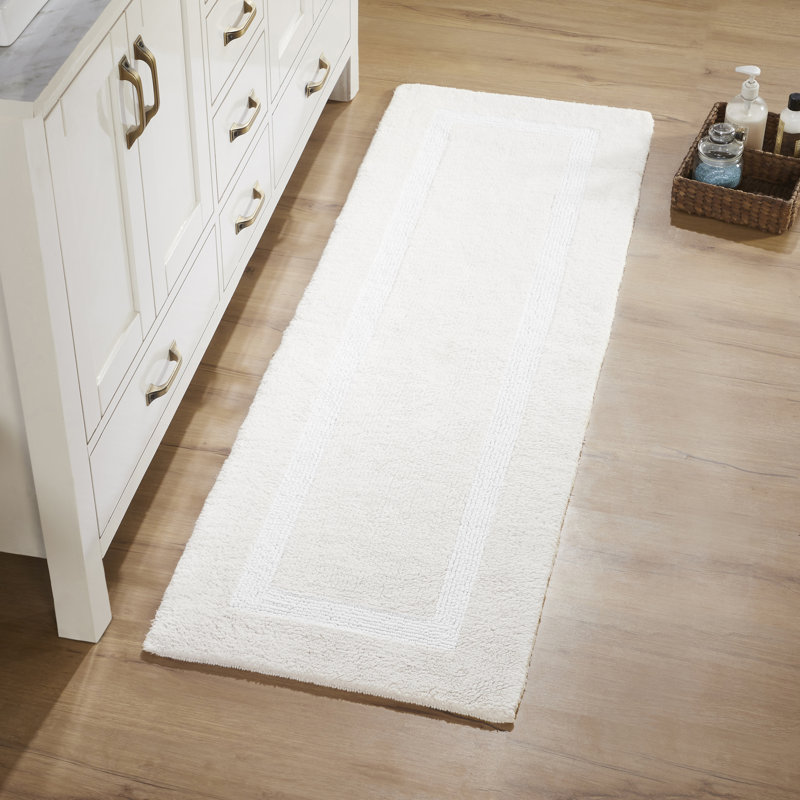 Widman 100% Cotton Tufted Reversible Bath Rug, Soft & Super Absorbent, Machine Washable Bathroom Rug for Shower, Tub & Sink Areas, 20" x 60" Runner, Ivory/White