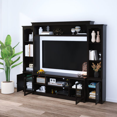 Meuble télé moderne avec meuble télé l 95 po et bibliothèque pour téléviseur de 65 po ou moins