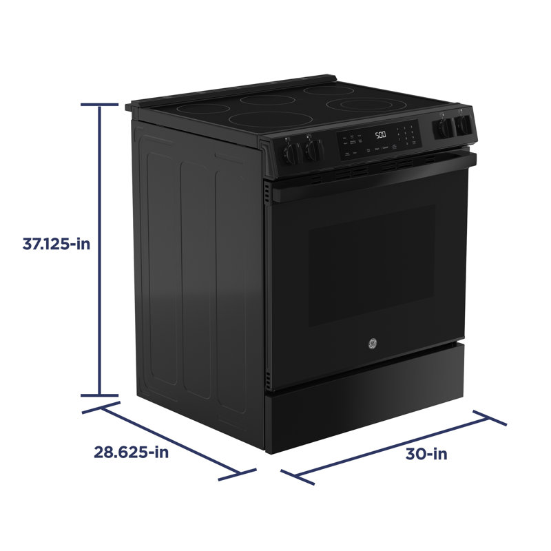 GE® ENERGY STAR® 30" Slide-In Electric Range with Crisp Mode, Stainless Steel, Black