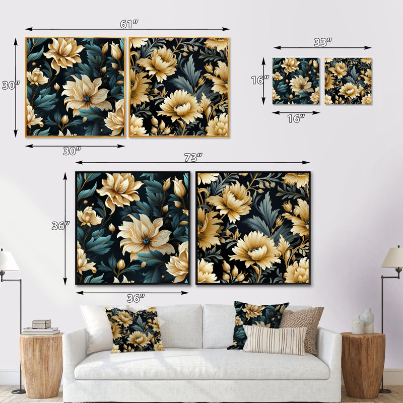 Mattheo - Ensemble de 2 collages carrés floraux, H 30 po x l 61 po, Toile tendue