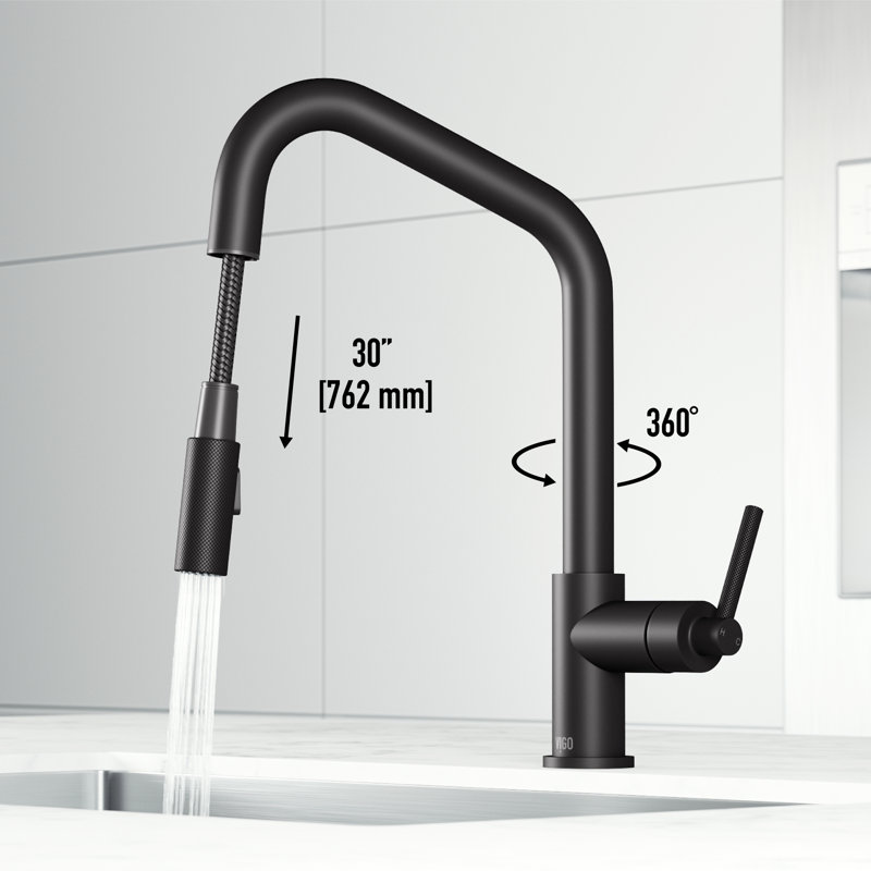 Utopia 15" H 1-handle Pull-Down 2-Function Sprayer Kitchen Faucet, Matte Black