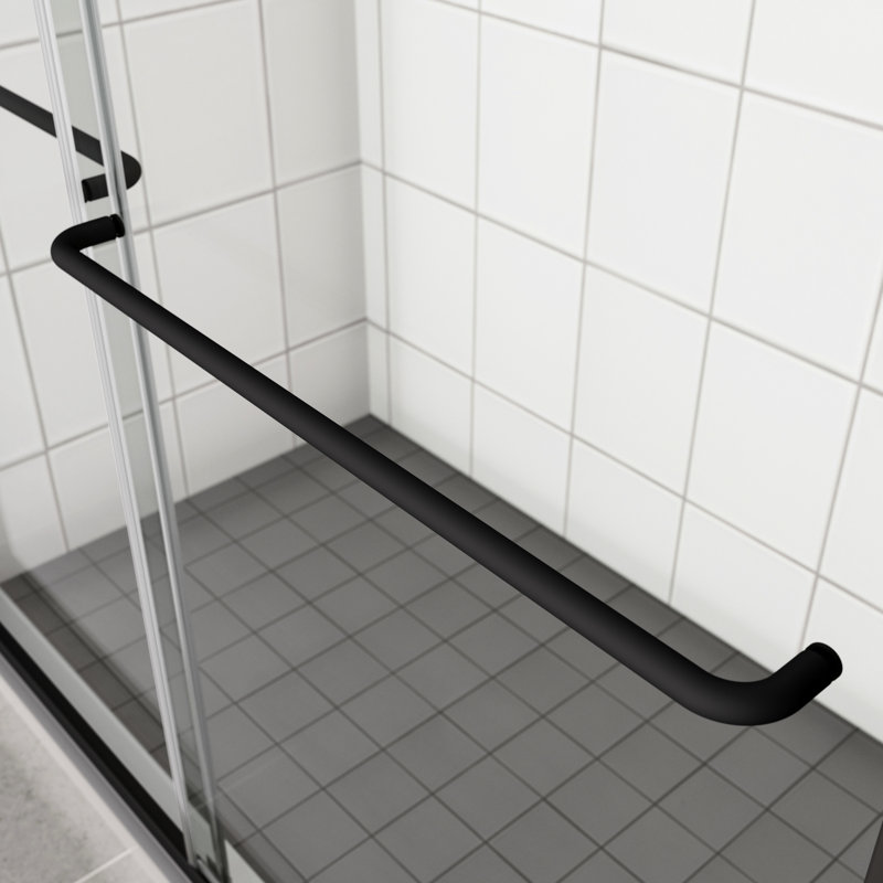 Porte de douche coulissante Bypass, 50 à 54 po x 70 po, verre trempé de 1/4 po, noir mat, poignée, Nano Clean, fuite, mouvement fluide, finition noir mat simple à installer, coulissante, fonction de fuite facile, rapide