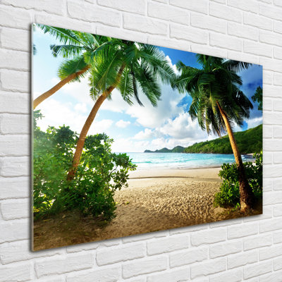 Glass Print Wall Art 100X70cm Image Printed On Glass Decorative Wall Picture Behind Toughened / Tempered Safety Real Glass For Kitchen & Living Room Theme:Palm Trees On The Beach