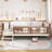 Kids Queen Solid Wood Floor Bed with Bookcases, Cute Stairs and Guardrails-1858845795-1858845807