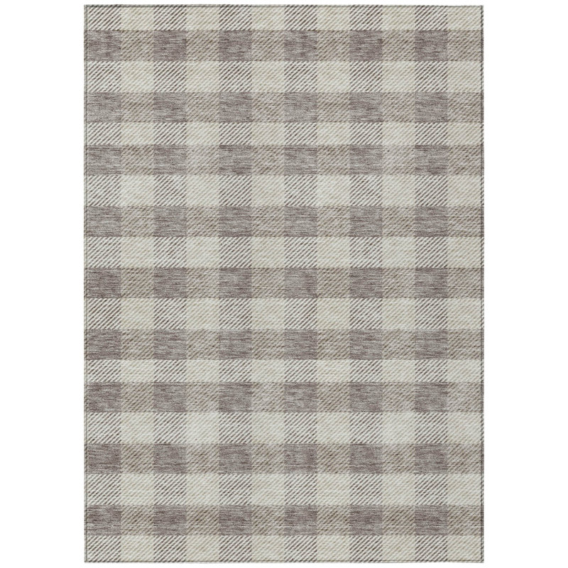 Tapis intérieur / extérieur taupe et gris écossais lavable HomeRoots 10 pi x 14 pi