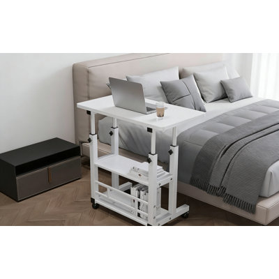  360° Rotating Laptop Desk with Double-Layer Storage Shelf, Dual-Purpose Desk for Sitting or Standing in Bedrooms, Ideal for Small Spaces like Bedrooms or Home Offices (Warm White, 60x40cm)