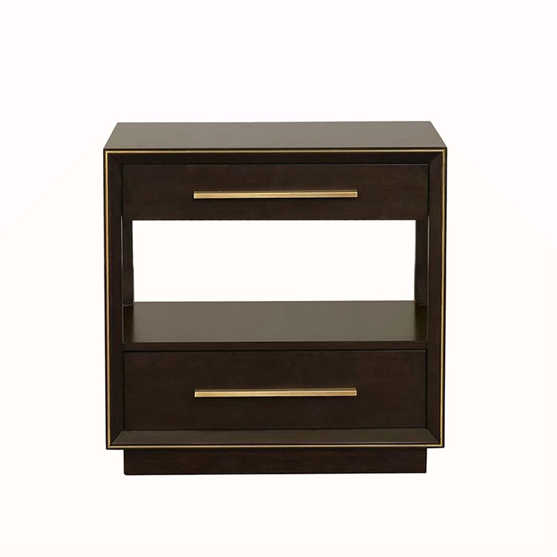 Table de chevet 2 tiroirs avec tablette au fini grain de poivre fumé, Brun