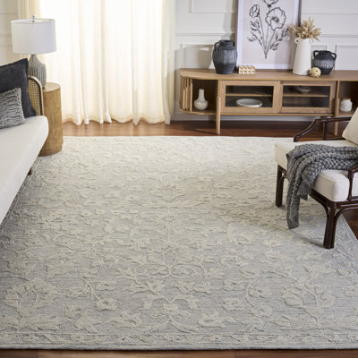 Tapis gris / ivoire en laine / coton / laine pour animaux de compagnie