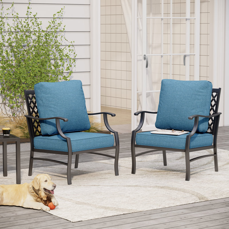 Chaise de patio en métal avec coussins Argirios (ensemble de 2), Bleu denim