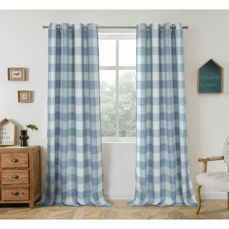 Adamantini Plaid Blackout Thermal Grommet Curtain Panels, 52" W x 90" L, Dusty Blue