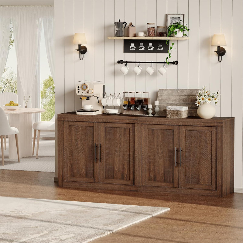 70.8" Sideboard Buffet Cabinet with Storage, Mid Century Modern Accent Cabinet with 4 Doors, Wood Coffee Bar Media Console Credenza for Living Room, Kitchen, Hallway