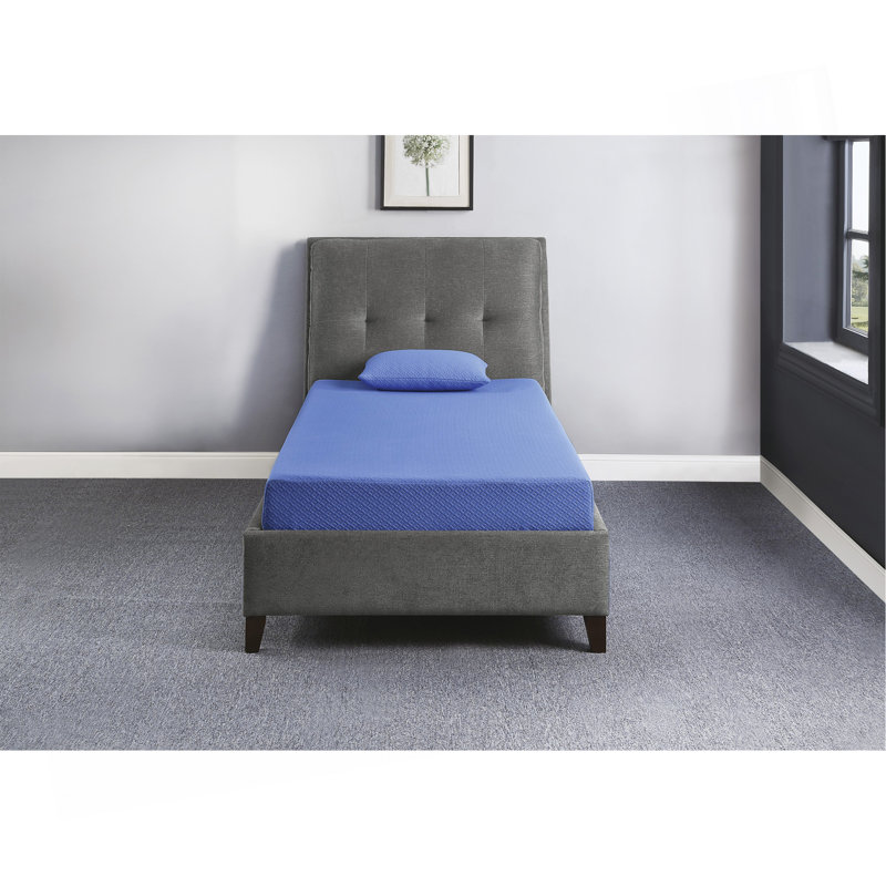 7Inch Mattress And Pillow Set Breathable Fabric Gel-Infused Memory Foam Mattress, Blue, Mattress In A Box, Twin