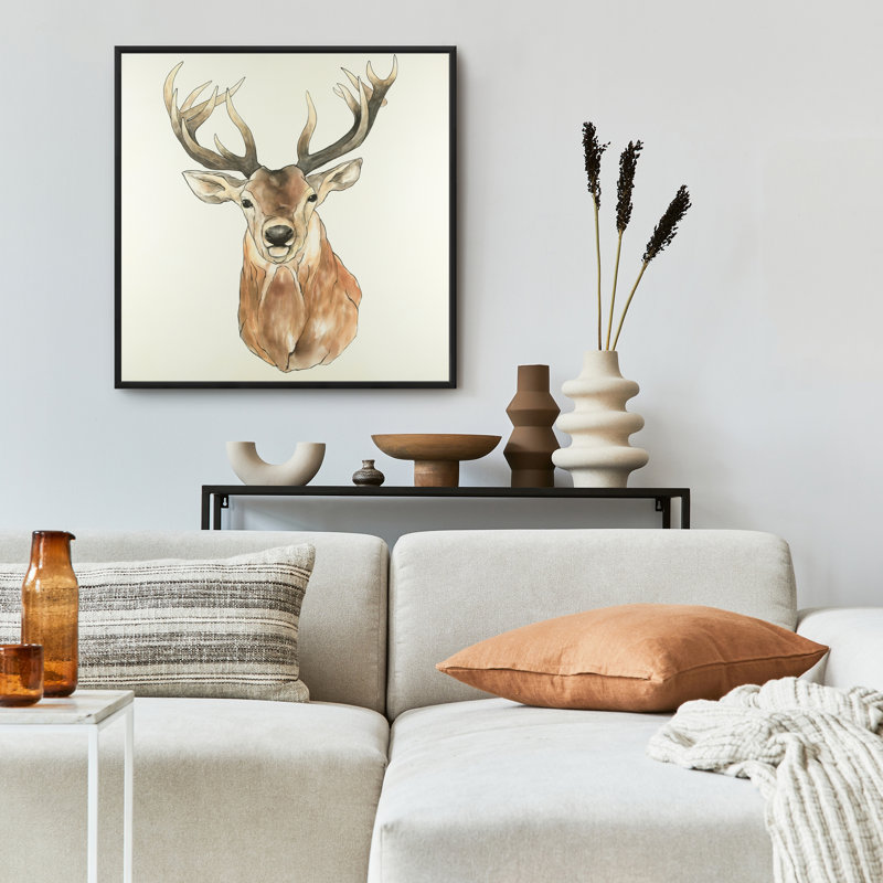 «Front Deer Portrait» - décor de toile encadrée rustique