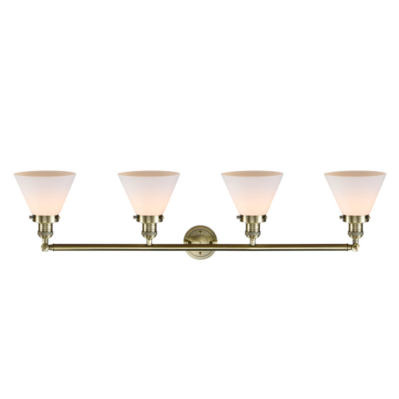 Éclairage pour meuble-lavabo de salle de bain 4 lumières Cone, Laiton antique, Blanc mat, Incandescent