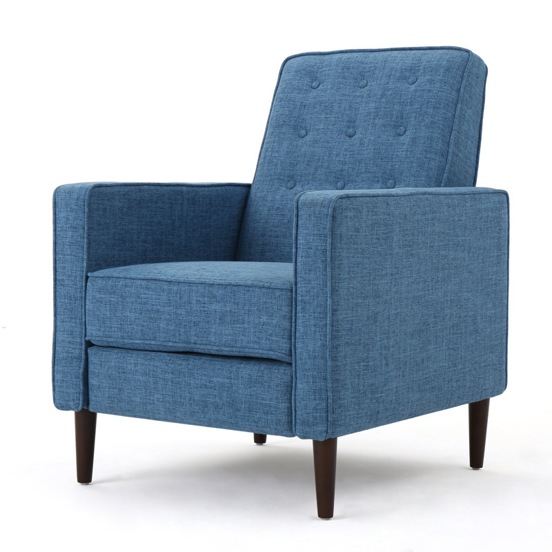 Fauteuil inclinable manuel capitonné à boutons, Polyester bleu estompé