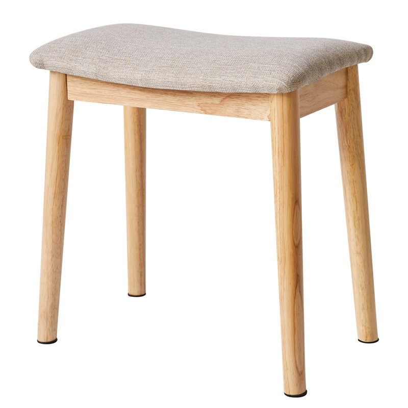Saddle Cushion Vanity Stool Chair, Foot Rest Stool With Solid Wood Legs, Modern Vanity Bench Ottoman For Piano, Upholstered Seat, Legs&Light Linen