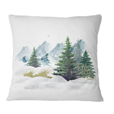 Illustration de l'aquarelle de paysage de forêt d'hiver - Coussin décoratif imprimé campagne