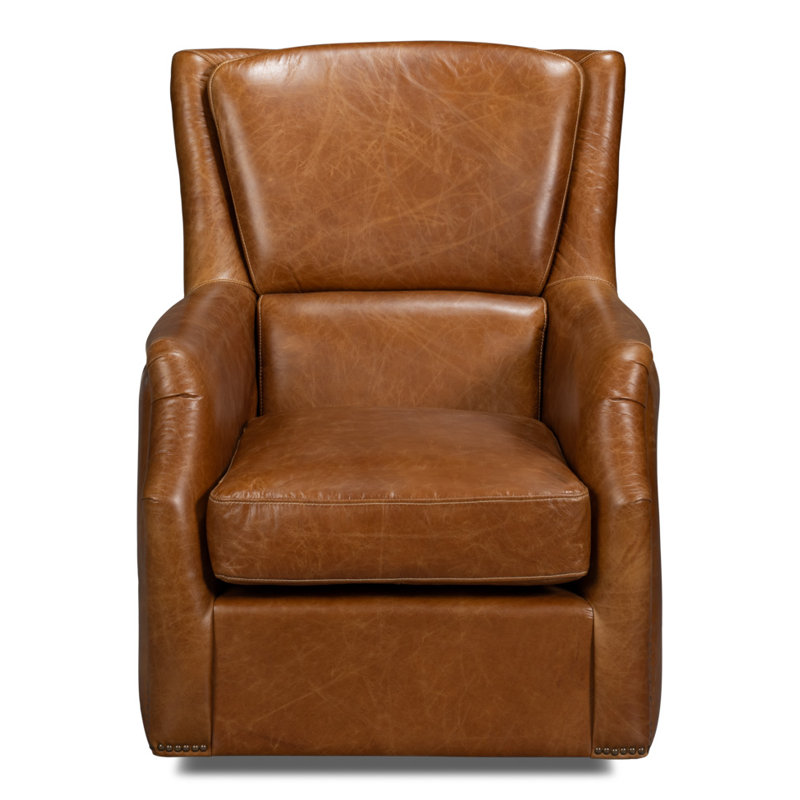 Baker Swivel Club Chair, Brown Genuine Leather