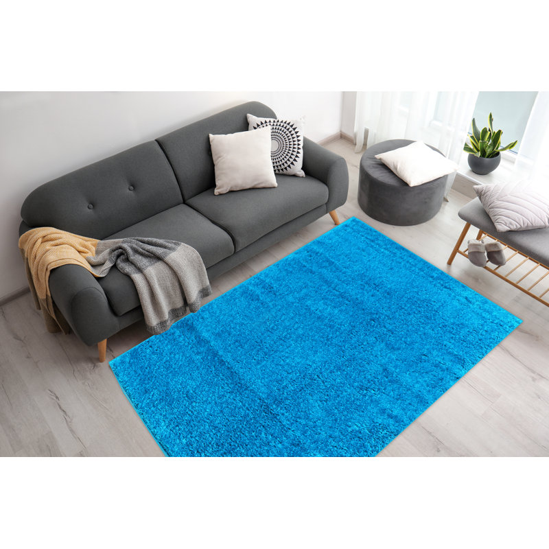 Feather Blue Solid Abstract Area Hand Carved Rug, Rectangle 5'3" x 7'2"
